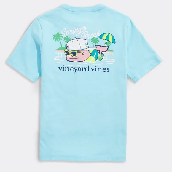 NWT VINEYARD VINES Boys Spring Break Whale Short-Sleeve Pocket Tee in Sea  Splash